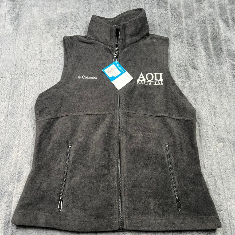 Columbia Fern Creek Fleece Vest Gray Full Zip Alpha Omicron Pi Kappa Tau L